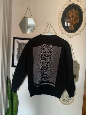 Joy Division Black Graphic Crewneck Sweater with White Wave Design